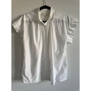 Birds of Paradis by Trovata White Ruffle Sleeve Cotton Button Down Shirt Small